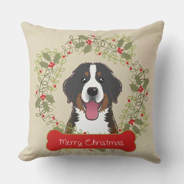 Merry Christmas Dog Breed Throw Pillow (Front)