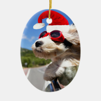 Merry Christmas dog Ceramic Ornament
