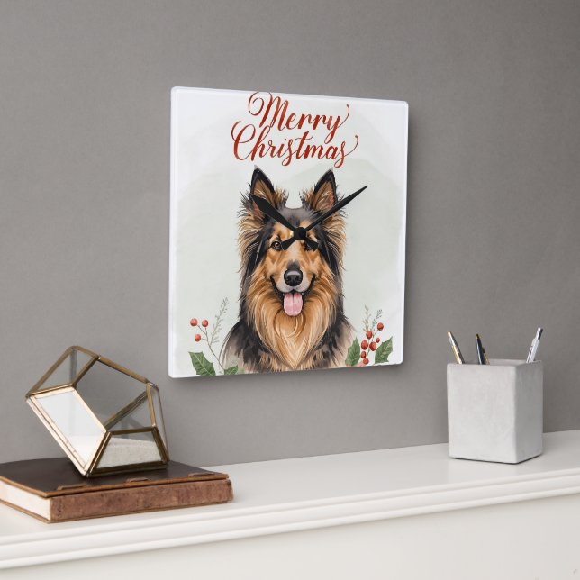Merry Christmas Dog Festive Winter Home Wall Clock (Office)