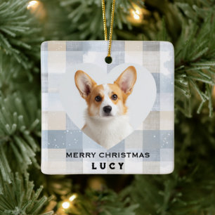 Merry Christmas Dog Heart Shaped Photo Ornament