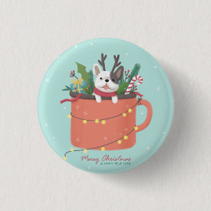 Merry Christmas: Dog Illustration Art 1 Inch Round Button