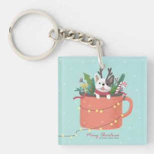 Merry Christmas: Dog Illustration Art Keychain