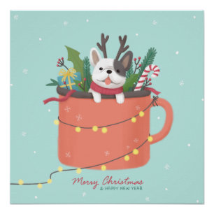 Merry Christmas: Dog Illustration Art Poster
