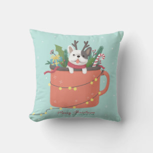Merry Christmas: Dog Illustration Art Throw Pillow