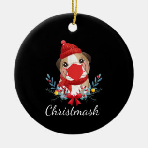 Merry Christmas Dog Lover Bulldog Wearing Mask Ceramic Ornament