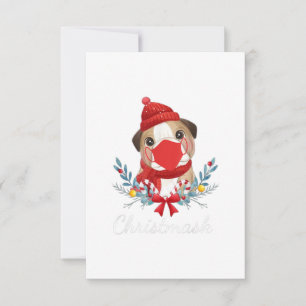 Merry Christmas Dog Lover Bulldog Wearing Mask RSVP Card