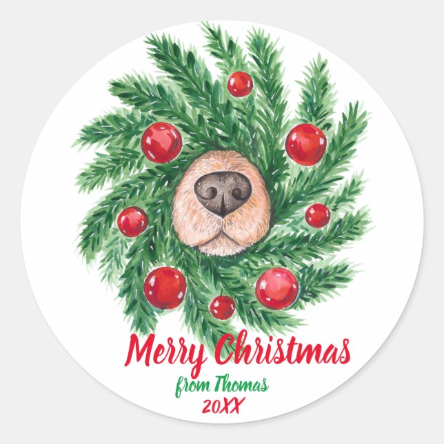 Merry Christmas Dog Lover Dog Mom Dog Dad Cute Classic Round Sticker (Front)