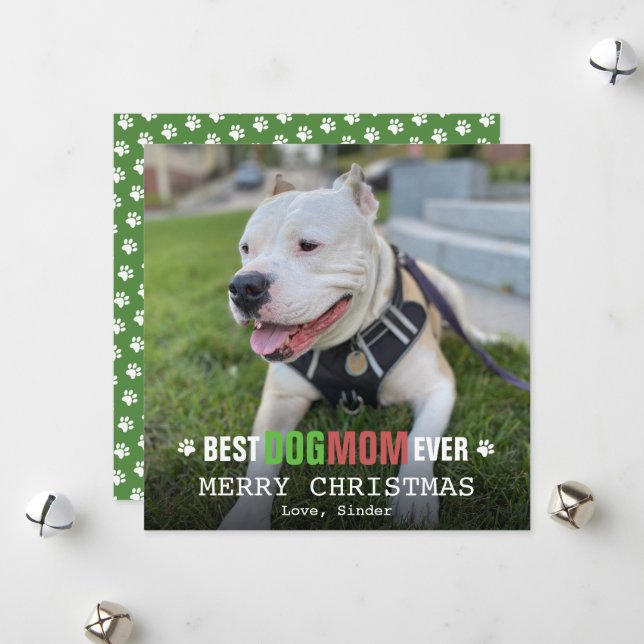 Merry Christmas Dog Mom From The Dog Photo Flat Holiday Card (Front/Back In Situ)