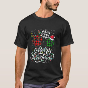 Merry Christmas Dog Paw Buffalo Plaid Xmas Lights  T-Shirt