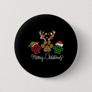 Merry Christmas Dog Paws Lights Buffalo Plaid And 2 Inch Round Button
