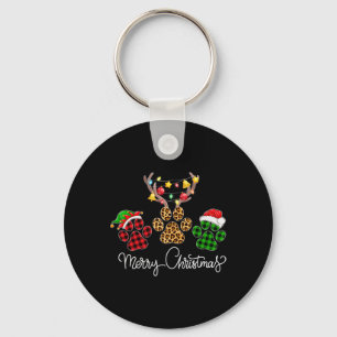 Merry Christmas Dog Paws Lights Buffalo Plaid and Keychain