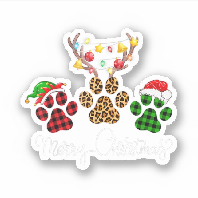 Merry Christmas Dog Paws Lights Buffalo Plaid & Le (Front)