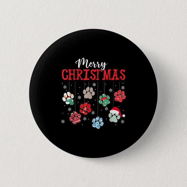 Merry Christmas Dog Paws Lights Funny Xmas Womens  2 Inch Round Button (Front)
