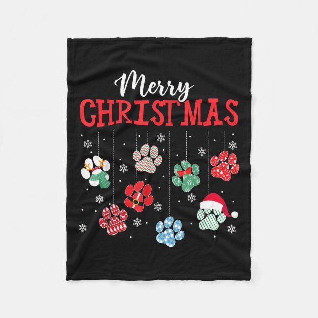 Merry Christmas Dog Paws Lights Funny Xmas Womens  Fleece Blanket (Front)