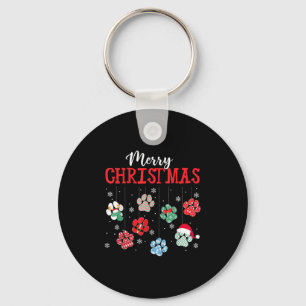 Merry Christmas Dog Paws Lights Funny Xmas Womens  Keychain