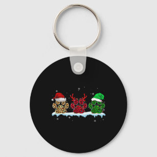Merry Christmas Dog Paws Santa Hat Lights Leopard Keychain