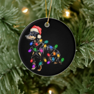 Merry Christmas Dog Tangled in Lights Ceramic Ornament