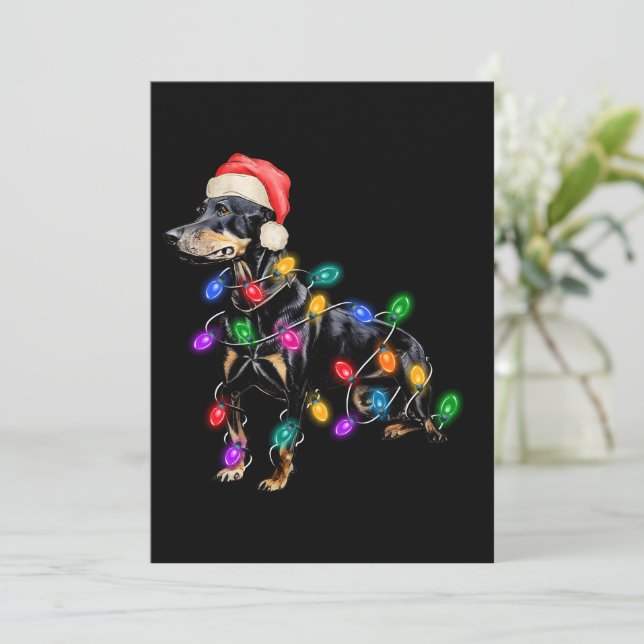 Merry Christmas Dog Tangled in Lights Holiday Card (Standing Front)