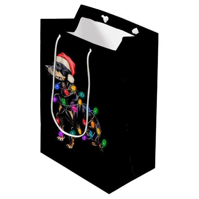Merry Christmas Dog Tangled in Lights Medium Gift Bag (Front Angled)