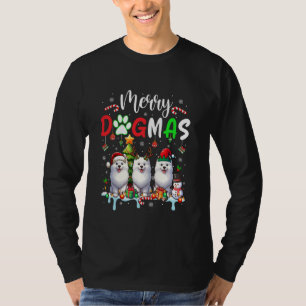 Merry Christmas Dog Three Santa Reindeer Elf Samoy T-Shirt