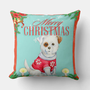 Merry Christmas Dog Throw Pillow