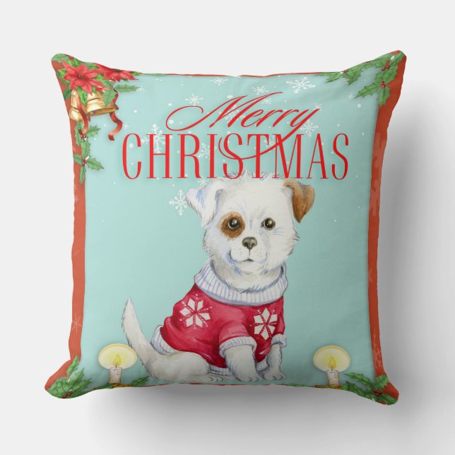 Merry Christmas Dog Throw Pillow (Front)