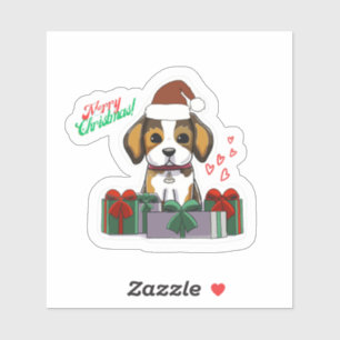 Merry Christmas Dog with hearts Sticker