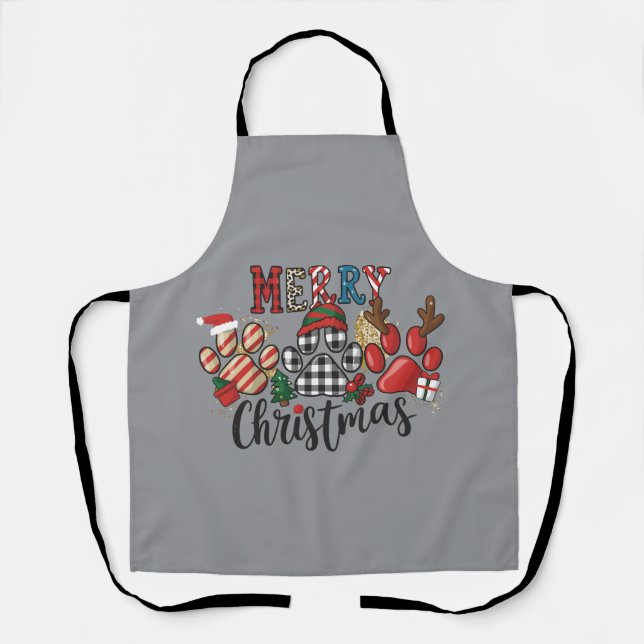 Merry Christmas Dogs Dog Mom Paws  Apron (Front)