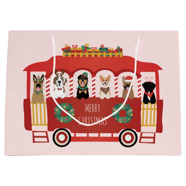 Merry Christmas Dogs Holiday Trolly Large Gift Bag (Front)