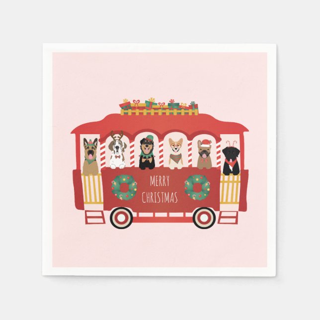 Merry Christmas Dogs Holiday Trolly Napkin (Front)