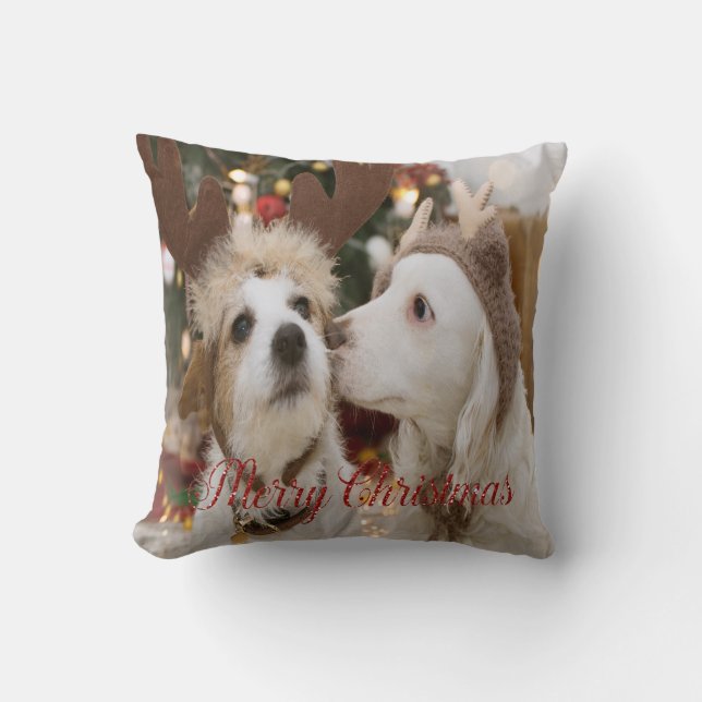 Merry Christmas, Dogs In Love Throw Pillow (Front)