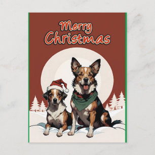 merry christmas dogs postcard