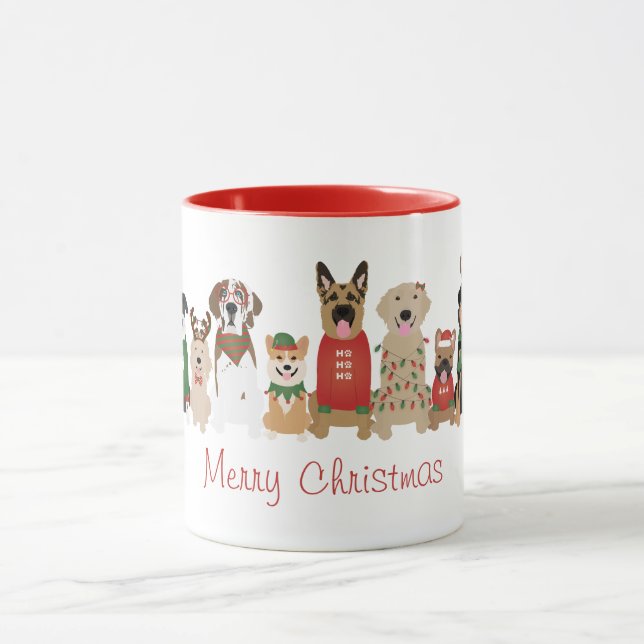 Merry Christmas Dogs Red Green Mug (Center)