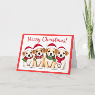 Merry Christmas Dogs with Red Border Card