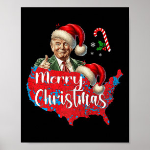 Merry Christmas Donald Trump Red Coverage Map Xmas Poster