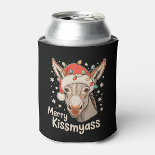 Merry Christmas Donkey Santa Hat Xmas Lights Funny Can Cooler