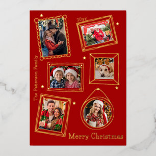 Merry Christmas Doodle Frame Multi Photo Foil Holiday Card