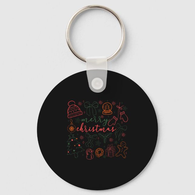 Merry Christmas Doodle Xmas Tree Gingerbread Men W Keychain (Front)
