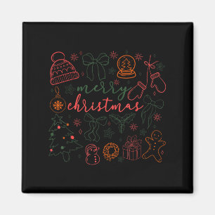 Merry Christmas Doodle Xmas Tree Gingerbread Men W Magnet