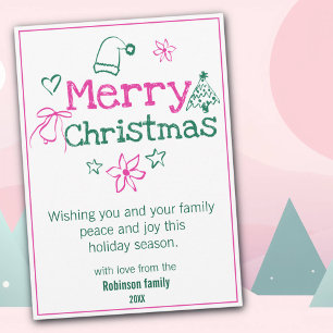 Merry Christmas Doodles Pink & Green Holiday Card