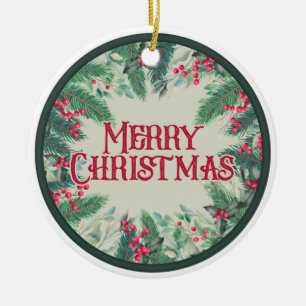 Merry Christmas Double SIded Ceramic Ornament