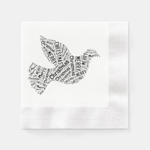 Merry Christmas Dove Funny Typography Black White Napkin