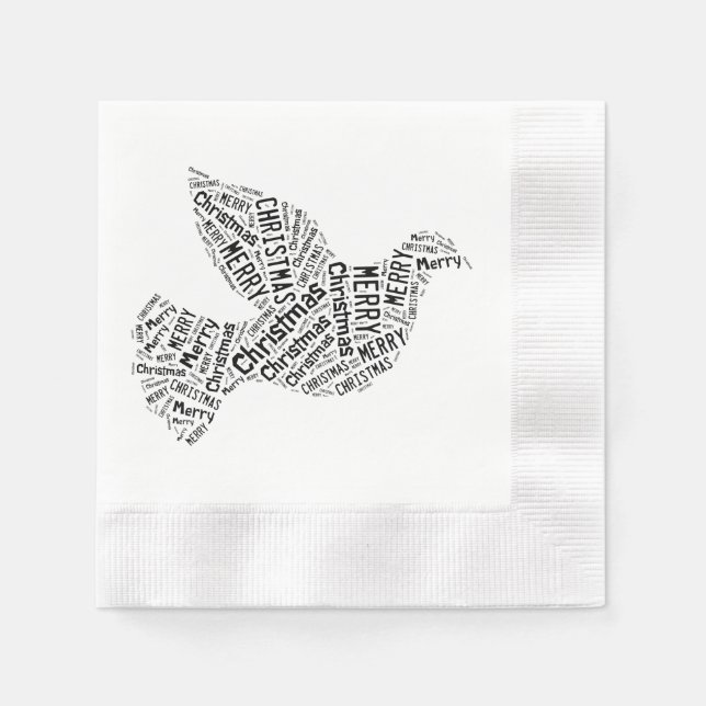 Merry Christmas Dove Funny Typography Black White Napkin (Front)
