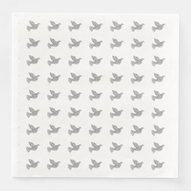 Merry Christmas Dove Typography Black White Napkin (Front)