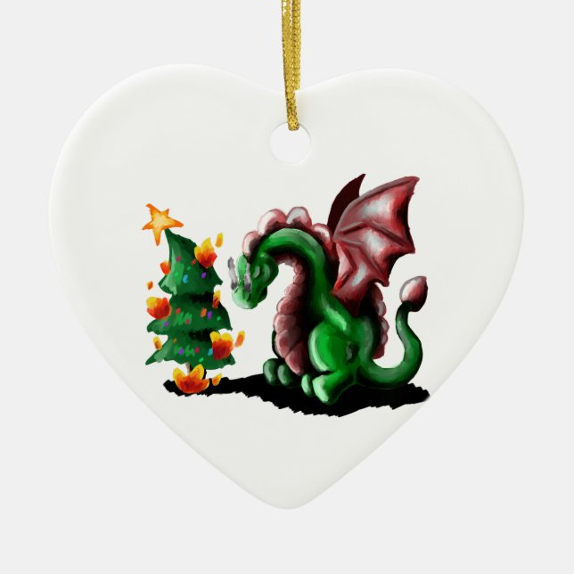 Merry Christmas Dragon Ceramic Ornament (Front)