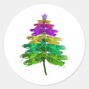 Merry Christmas Dragonfly Christmas Tree T Shirt Classic Round Sticker