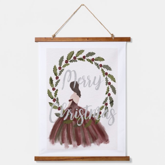 Merry Christmas Dress and Wreath  Hanging Tapestry (Front)