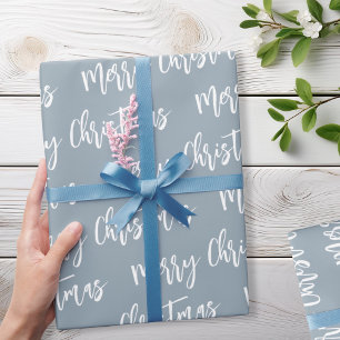 Merry Christmas Dusty Blue Elegant Script Pattern Wrapping Paper