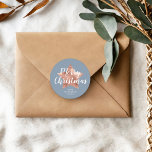 Merry Christmas Dusty Blue Rose Gold Star Classic Round Sticker<br><div class="desc">Personalized Custom Merry Christmas Dusty Blue Rose Gold Star Classic Round Sticker.</div>