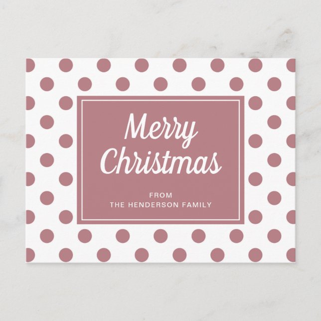 Merry Christmas Dusty Rose Pink Polka Dust  Postcard (Front)